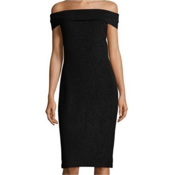 NEW Ted Baker London Vindy Bardot Bodycon Dress Sparkly Black Size 8 NWT